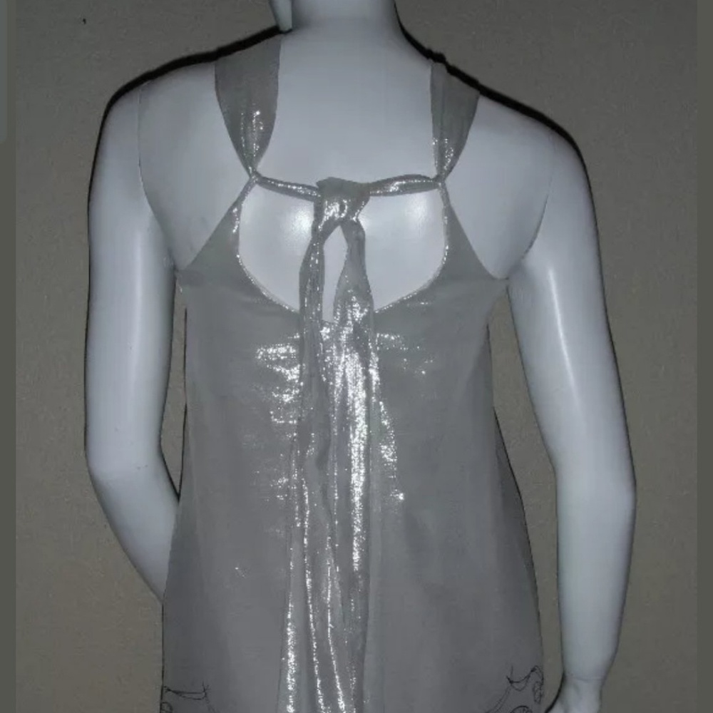 Voom by Joy Han Nautical Silver Halter Dress with Rosette NWOT - Picture 7 of 8